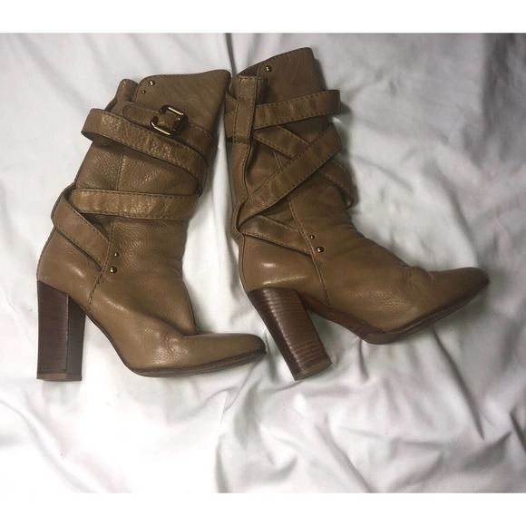 CHLOE Mid-Calf Leather Paddington Prince Strap Buckle Tan Boots Size 36.5 US 5.5 - Picture 3 of 9